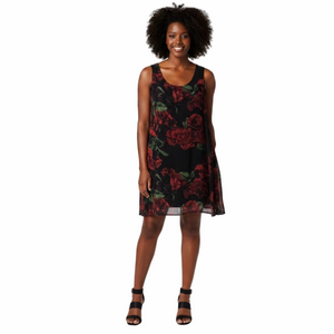 Collection Michel Studio Sleeveless Plus Size 24 Floral Dress Red Black Midi